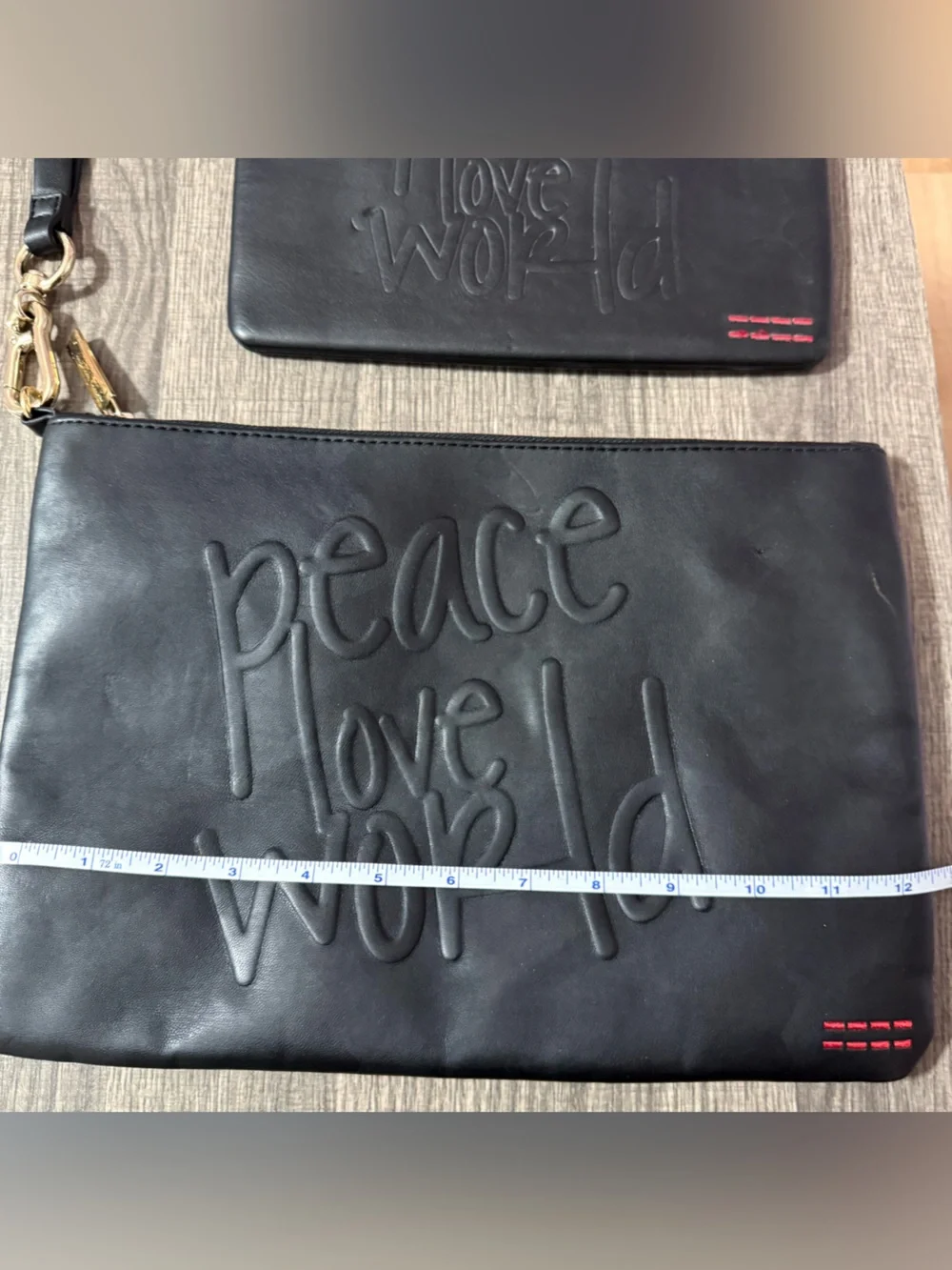 2 Peace Love World Black Embossed Leather Clutch Wristlets